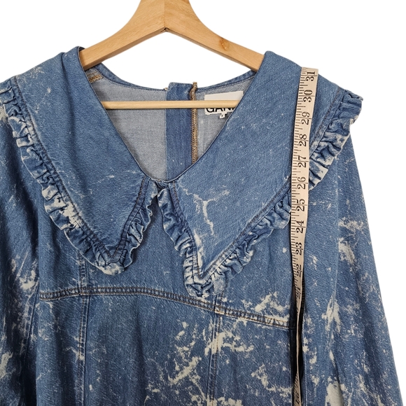 Ganni Net Sustain Ruffled Bleached Organic Denim Mini Dress Size 32 US 0 - Picture 5 of 8